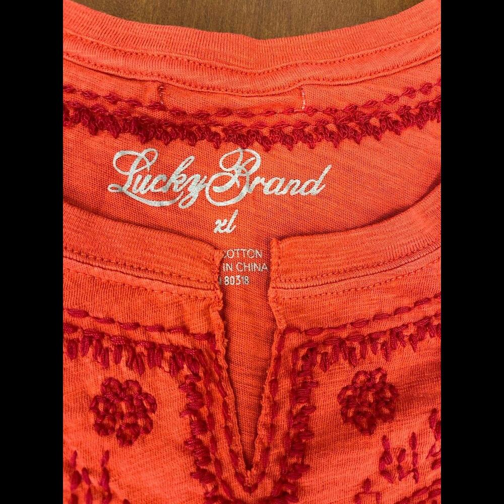 NWT New Lucky Brand Embroidered Red Tee XL - Picture 3 of 5